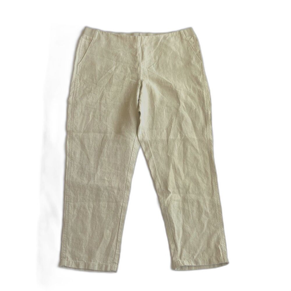 J.Jill Size L P Love Linen 100% Linen Beige Pull On Elastic Waist Pants
